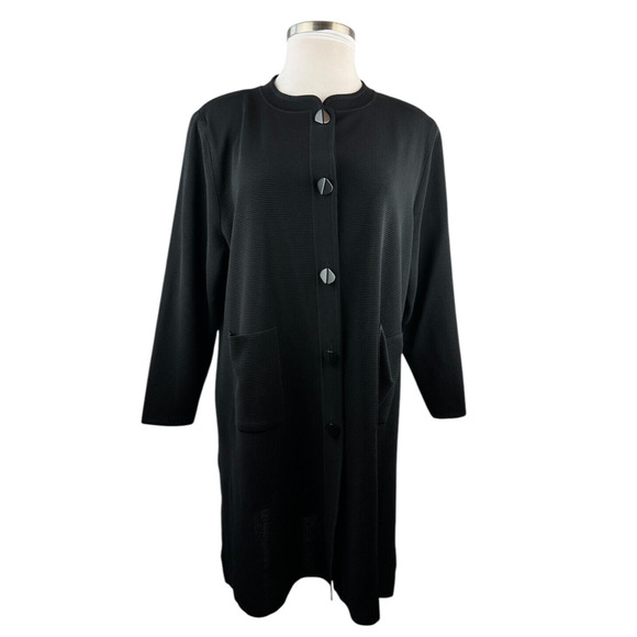 Exclusively Misook Long Ribbed Cardigan Black Duster Pockets Button Plus Size 3X - Picture 15 of 16